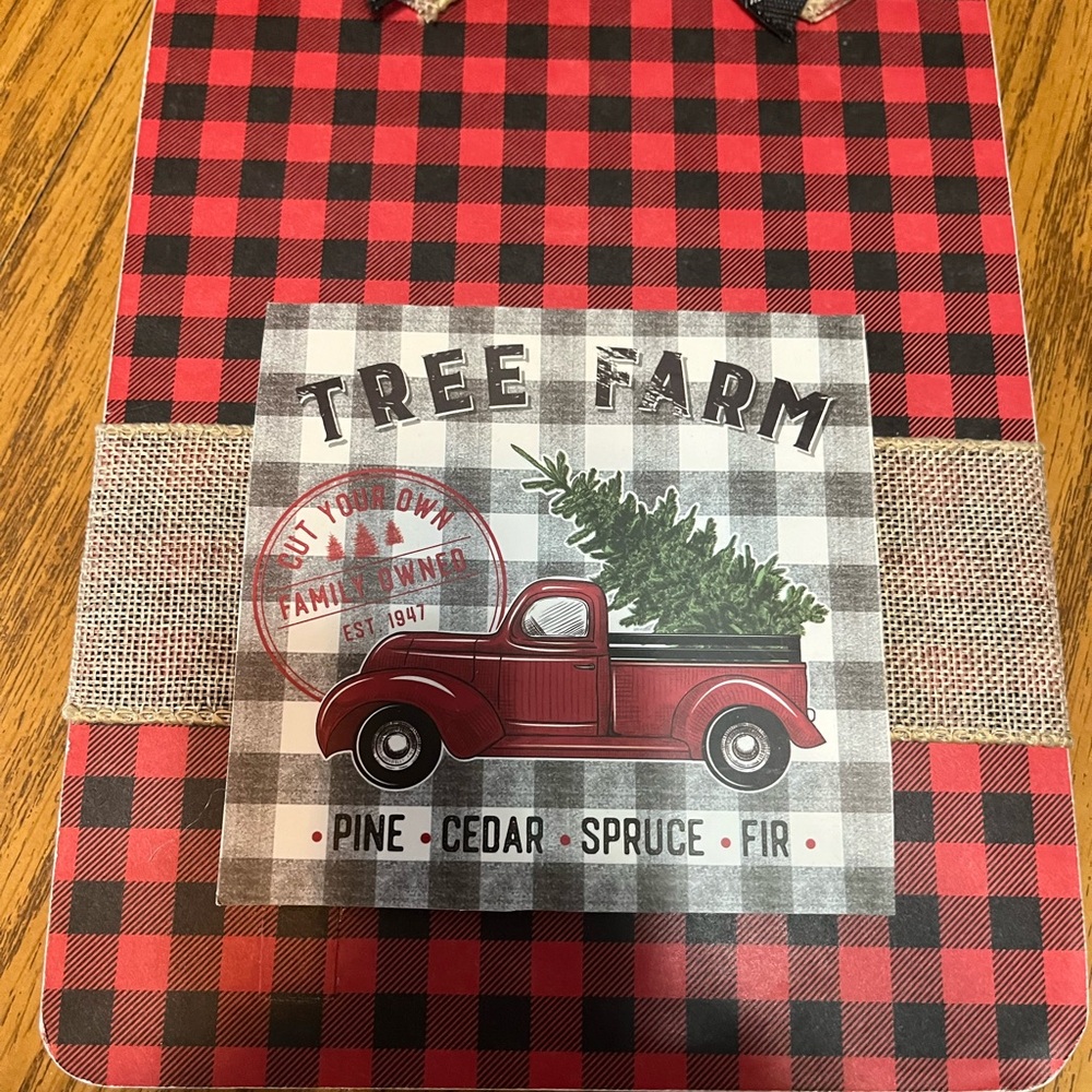 Handmade Plaid Tree Farm Sign with Vintage Truck